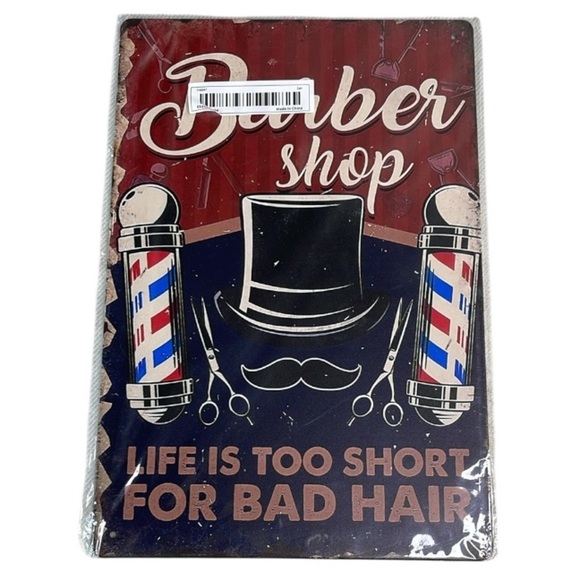 Vintage Vibe NWT Barber Shop Tin Metal Sign Life Is Too Short For Bad Hair - Picture 1 of 6